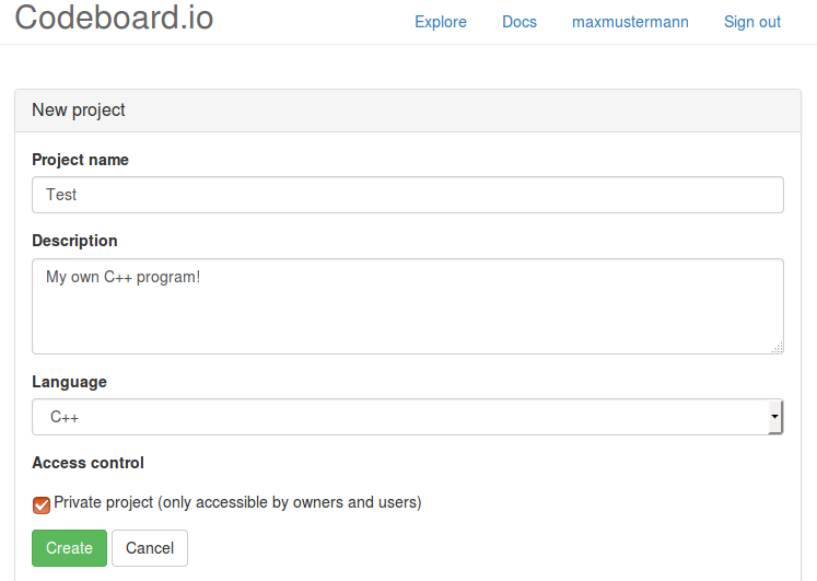 New project dialog